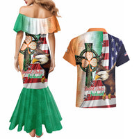 United States And Ireland Couples Matching Mermaid Dress and Hawaiian Shirt USA Eagle With Irish Celtic Cross - Wonder Print Shop