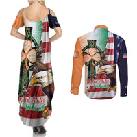 United States And Ireland Couples Matching Summer Maxi Dress and Long Sleeve Button Shirt USA Eagle With Irish Celtic Cross - Wonder Print Shop