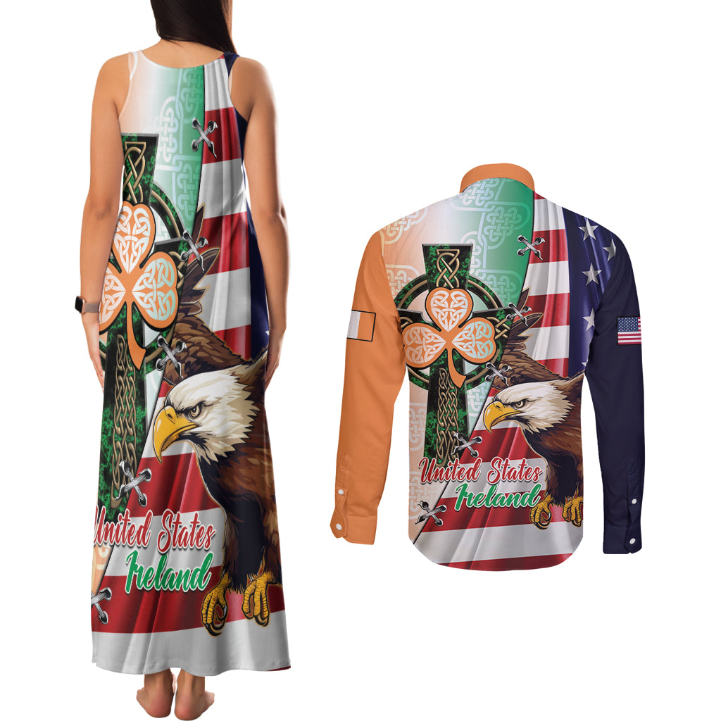 United States And Ireland Couples Matching Tank Maxi Dress and Long Sleeve Button Shirt USA Eagle With Irish Celtic Cross - Wonder Print Shop