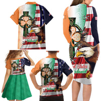 United States And Ireland Family Matching Long Sleeve Bodycon Dress and Hawaiian Shirt USA Eagle With Irish Celtic Cross - Wonder Print Shop