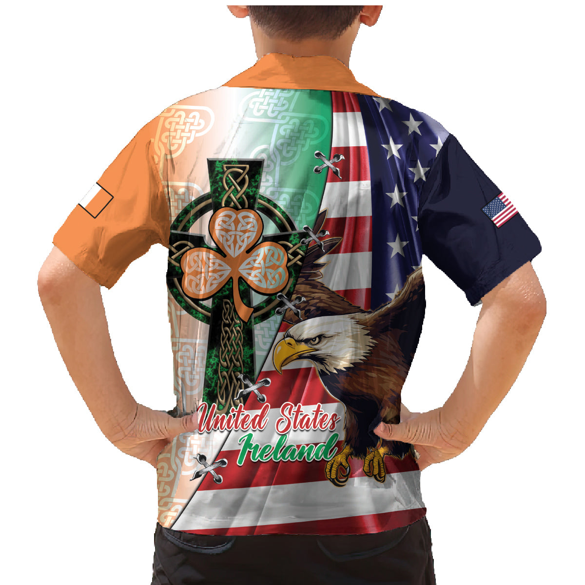 United States And Ireland Family Matching Mermaid Dress and Hawaiian Shirt USA Eagle With Irish Celtic Cross - Wonder Print Shop