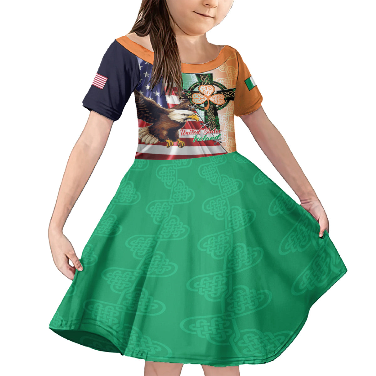 United States And Ireland Family Matching Mermaid Dress and Hawaiian Shirt USA Eagle With Irish Celtic Cross - Wonder Print Shop