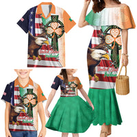 United States And Ireland Family Matching Mermaid Dress and Hawaiian Shirt USA Eagle With Irish Celtic Cross - Wonder Print Shop