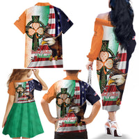 United States And Ireland Family Matching Off The Shoulder Long Sleeve Dress and Hawaiian Shirt USA Eagle With Irish Celtic Cross - Wonder Print Shop