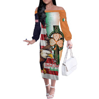 United States And Ireland Family Matching Off The Shoulder Long Sleeve Dress and Hawaiian Shirt USA Eagle With Irish Celtic Cross - Wonder Print Shop