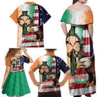 United States And Ireland Family Matching Off Shoulder Maxi Dress and Hawaiian Shirt USA Eagle With Irish Celtic Cross - Wonder Print Shop