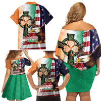 United States And Ireland Family Matching Off Shoulder Short Dress and Hawaiian Shirt USA Eagle With Irish Celtic Cross - Wonder Print Shop