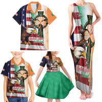 United States And Ireland Family Matching Tank Maxi Dress and Hawaiian Shirt USA Eagle With Irish Celtic Cross - Wonder Print Shop