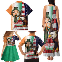 United States And Ireland Family Matching Tank Maxi Dress and Hawaiian Shirt USA Eagle With Irish Celtic Cross - Wonder Print Shop