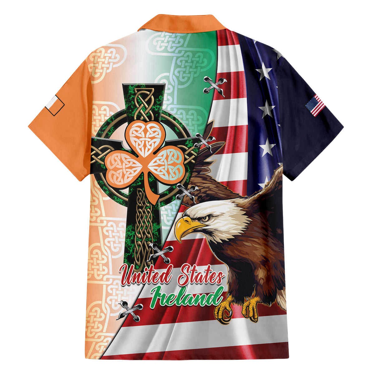 United States And Ireland Family Matching Tank Maxi Dress and Hawaiian Shirt USA Eagle With Irish Celtic Cross - Wonder Print Shop