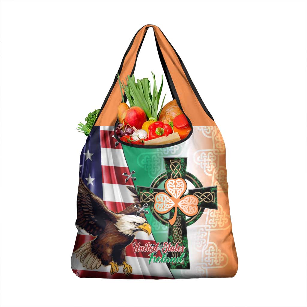 United States And Ireland Grocery Bag USA Eagle With Irish Celtic Cross
