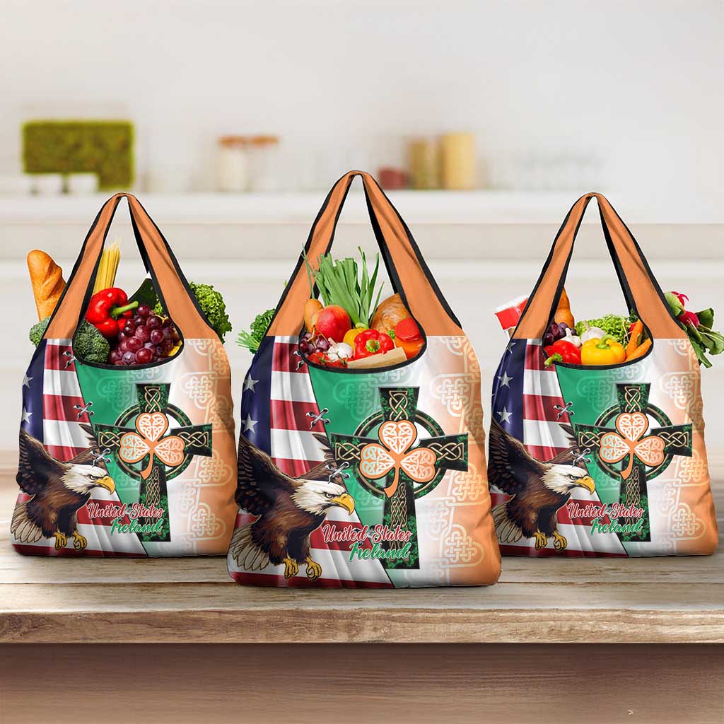 United States And Ireland Grocery Bag USA Eagle With Irish Celtic Cross
