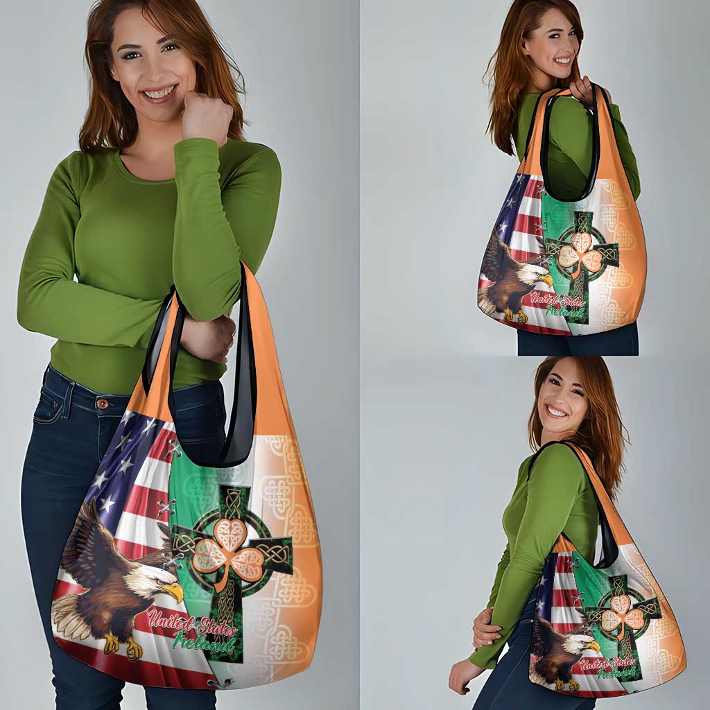 United States And Ireland Grocery Bag USA Eagle With Irish Celtic Cross