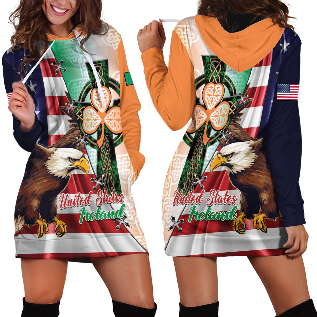 United States And Ireland Hoodie Dress USA Eagle With Irish Celtic Cross - Wonder Print Shop