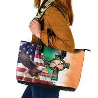 United States And Ireland Leather Tote Bag USA Eagle With Irish Celtic Cross - Wonder Print Shop