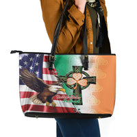 United States And Ireland Leather Tote Bag USA Eagle With Irish Celtic Cross - Wonder Print Shop