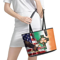 United States And Ireland Leather Tote Bag USA Eagle With Irish Celtic Cross - Wonder Print Shop