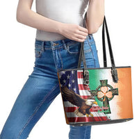 United States And Ireland Leather Tote Bag USA Eagle With Irish Celtic Cross - Wonder Print Shop