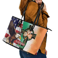 United States And Ireland Leather Tote Bag USA Eagle With Irish Celtic Cross - Wonder Print Shop
