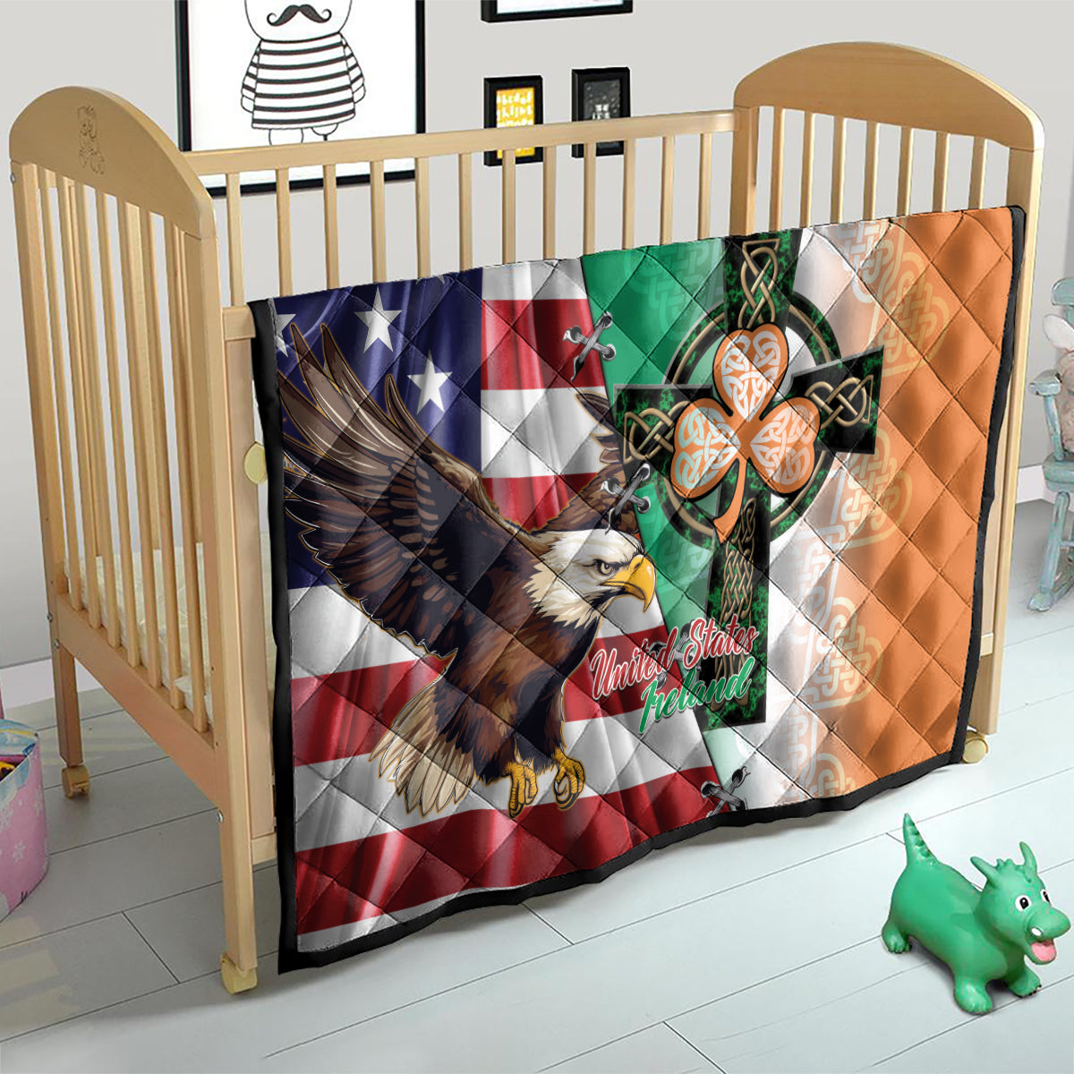 United States And Ireland Quilt USA Eagle With Irish Celtic Cross - Wonder Print Shop