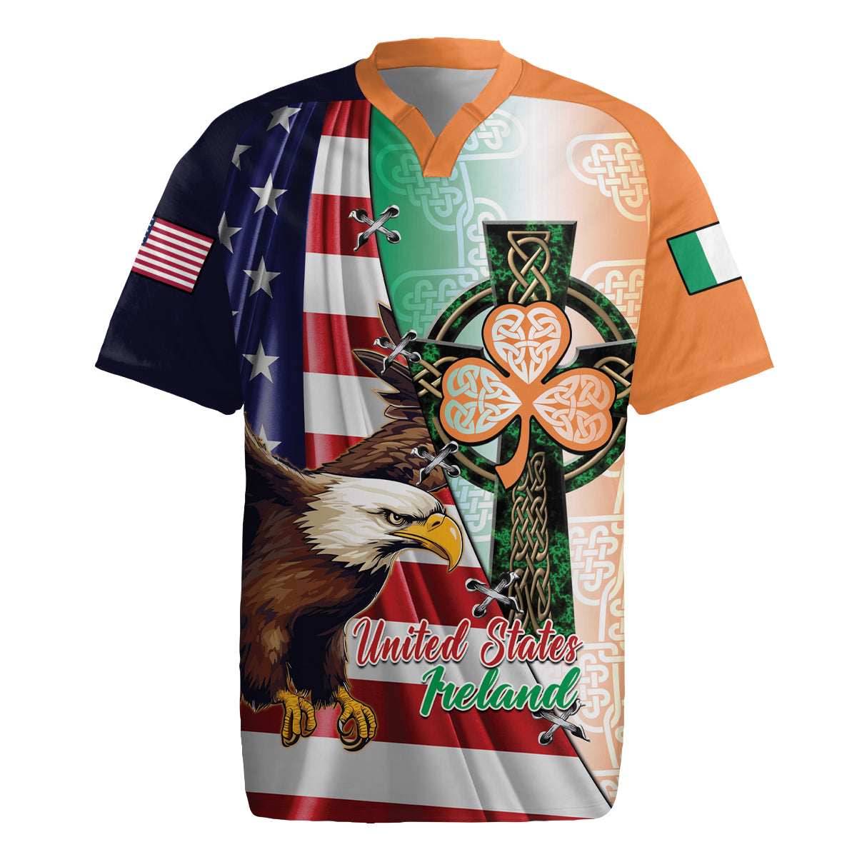 United States And Ireland Rugby Jersey USA Eagle With Irish Celtic Cross