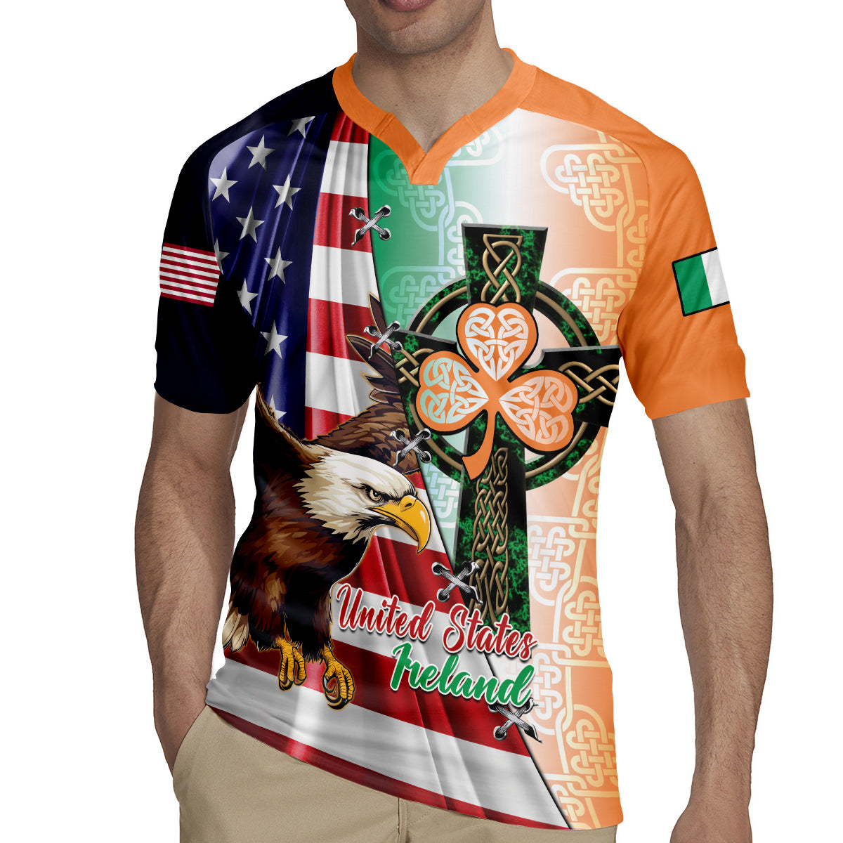 United States And Ireland Rugby Jersey USA Eagle With Irish Celtic Cross - Wonder Print Shop