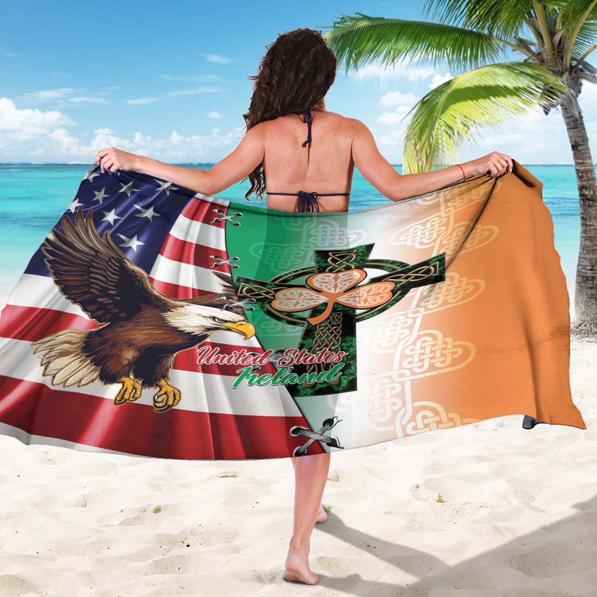 United States And Ireland Sarong USA Eagle With Irish Celtic Cross - Wonder Print Shop