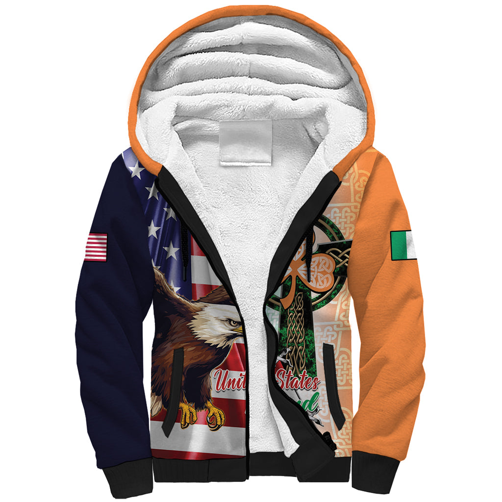 United States And Ireland Sherpa Hoodie USA Eagle With Irish Celtic Cross - Wonder Print Shop