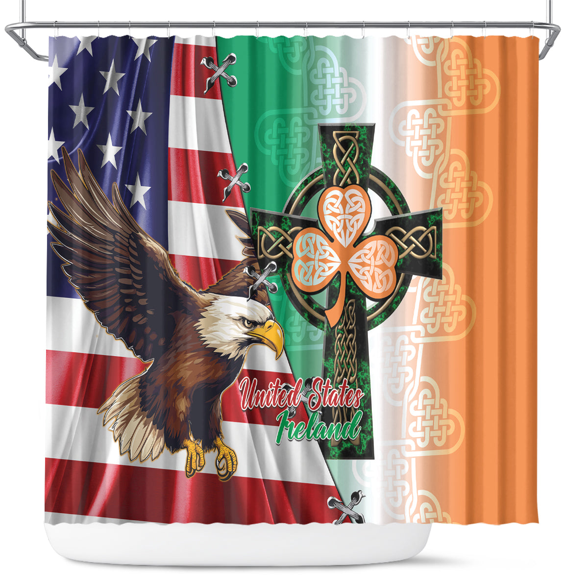 United States And Ireland Shower Curtain USA Eagle With Irish Celtic Cross