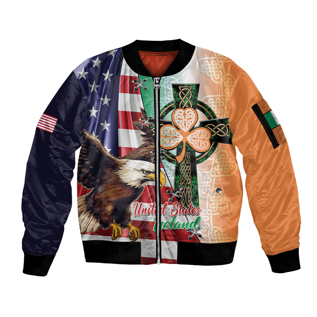 United States And Ireland Sleeve Zip Bomber Jacket USA Eagle With Irish Celtic Cross - Wonder Print Shop