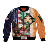 United States And Ireland Sleeve Zip Bomber Jacket USA Eagle With Irish Celtic Cross - Wonder Print Shop