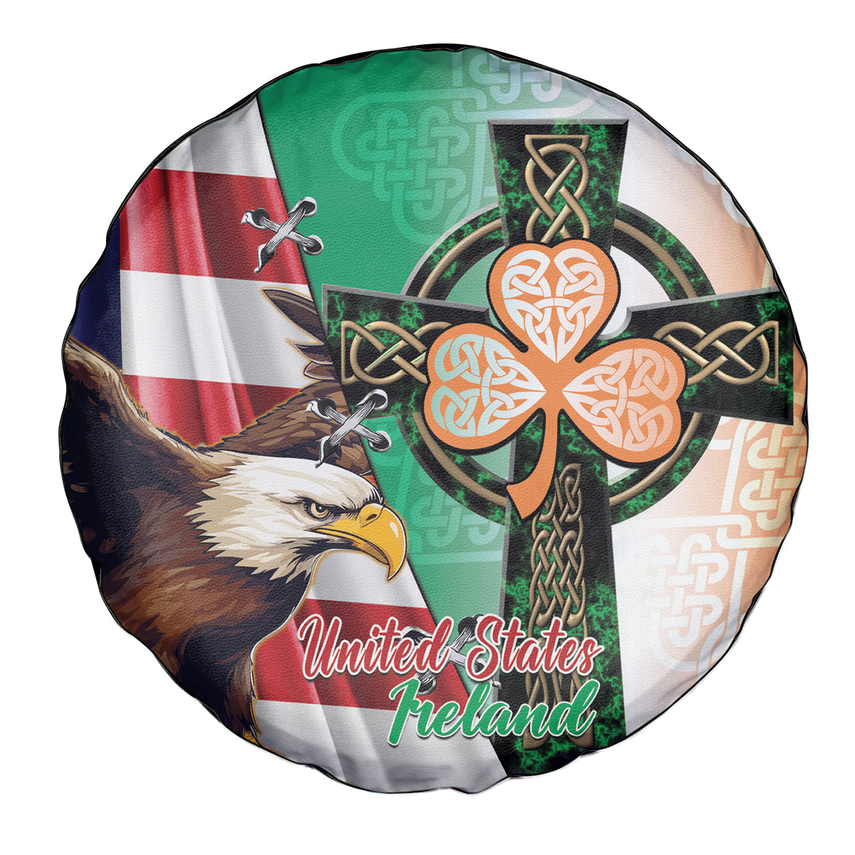 United States And Ireland Spare Tire Cover USA Eagle With Irish Celtic Cross - Wonder Print Shop