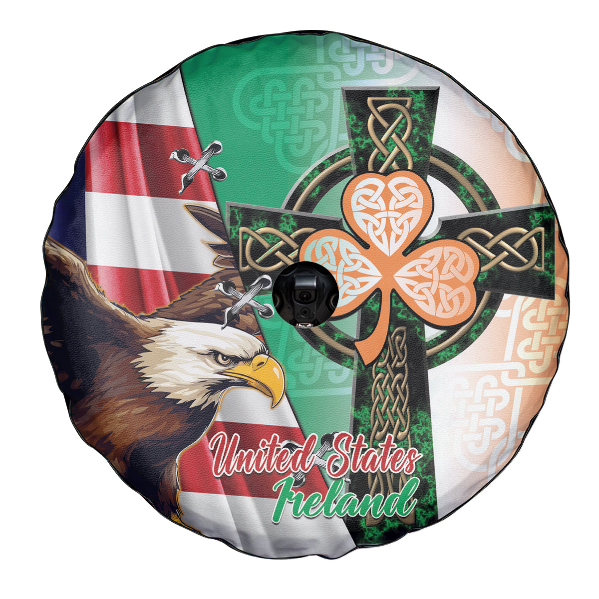 United States And Ireland Spare Tire Cover USA Eagle With Irish Celtic Cross - Wonder Print Shop
