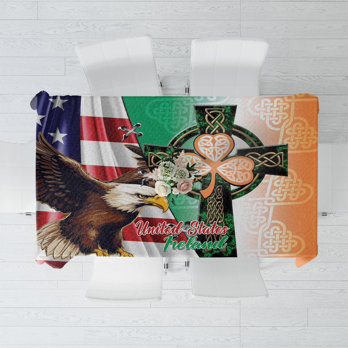 United States And Ireland Tablecloth USA Eagle With Irish Celtic Cross - Wonder Print Shop