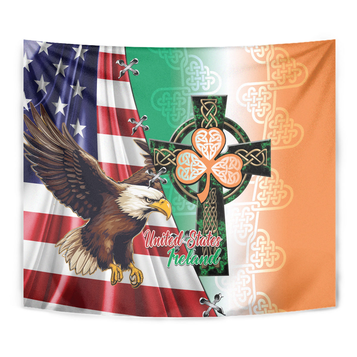 United States And Ireland Tapestry USA Eagle With Irish Celtic Cross - Wonder Print Shop