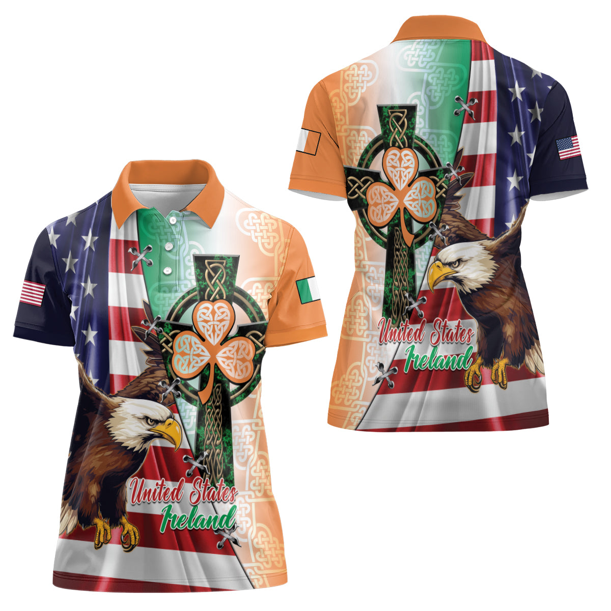 United States And Ireland Women Polo Shirt USA Eagle With Irish Celtic Cross - Wonder Print Shop