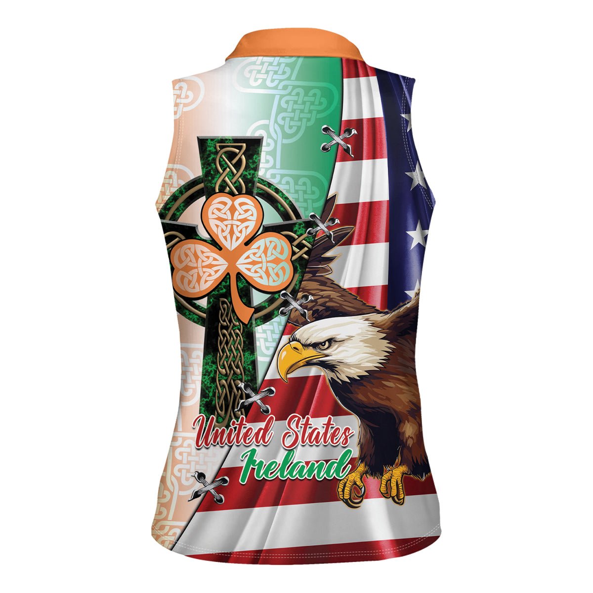 United States And Ireland Women Sleeveless Polo Shirt USA Eagle With Irish Celtic Cross - Wonder Print Shop