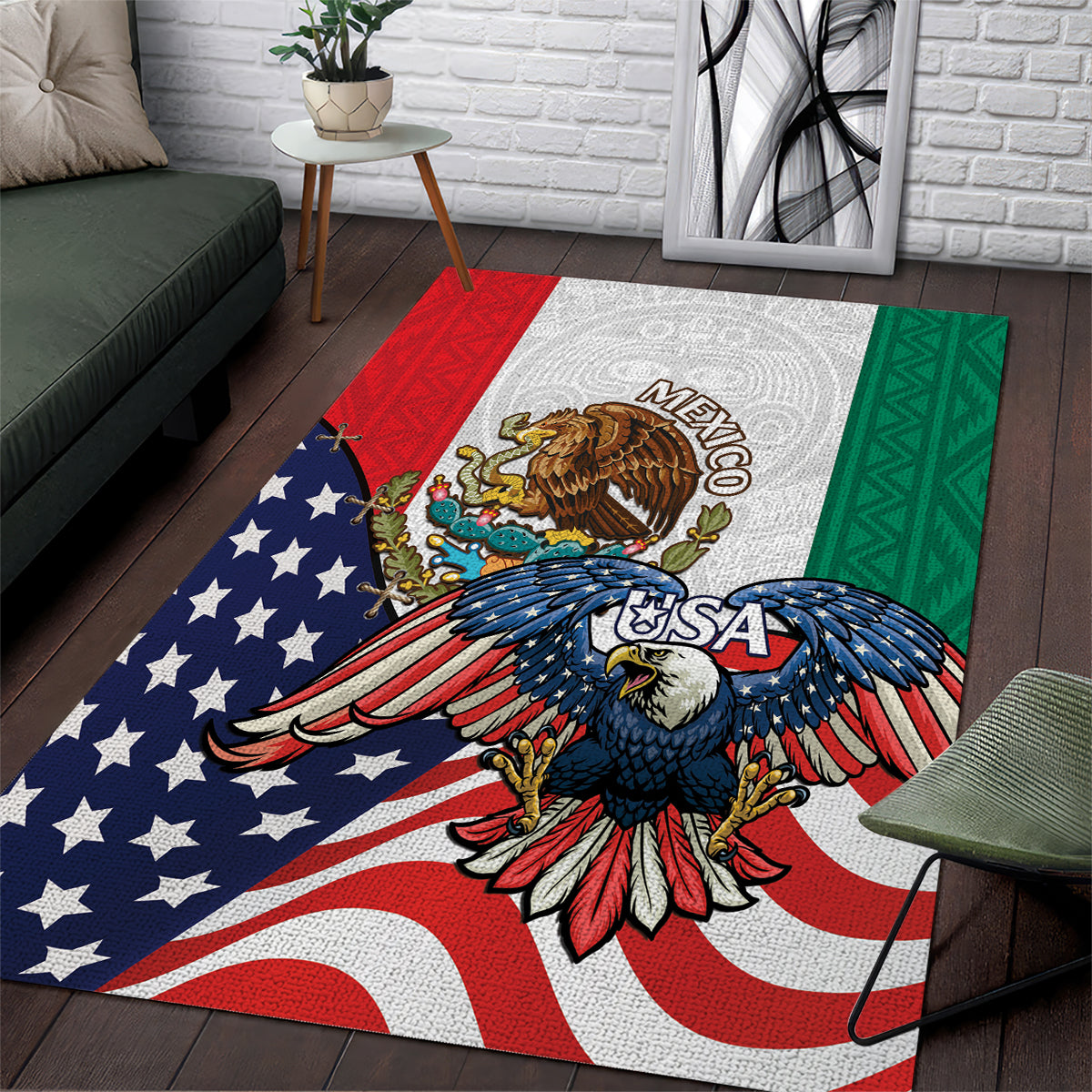 United States And Mexico Area Rug USA Eagle With Mexican Aztec - Wonder Print Shop