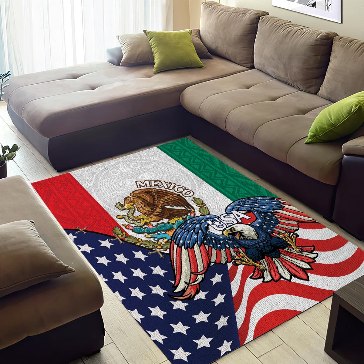United States And Mexico Area Rug USA Eagle With Mexican Aztec - Wonder Print Shop