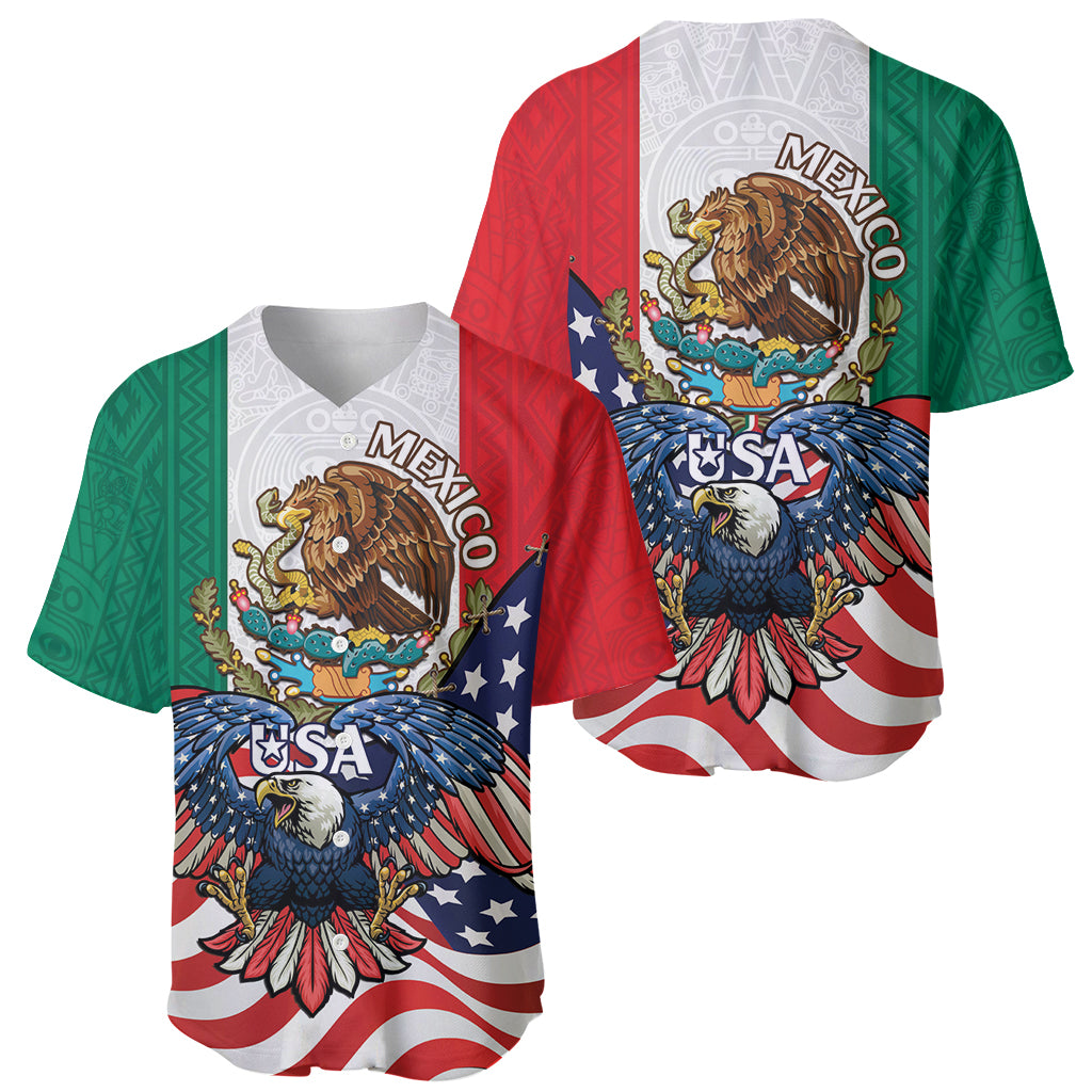 United States And Mexico Baseball Jersey USA Eagle With Mexican Aztec - Wonder Print Shop