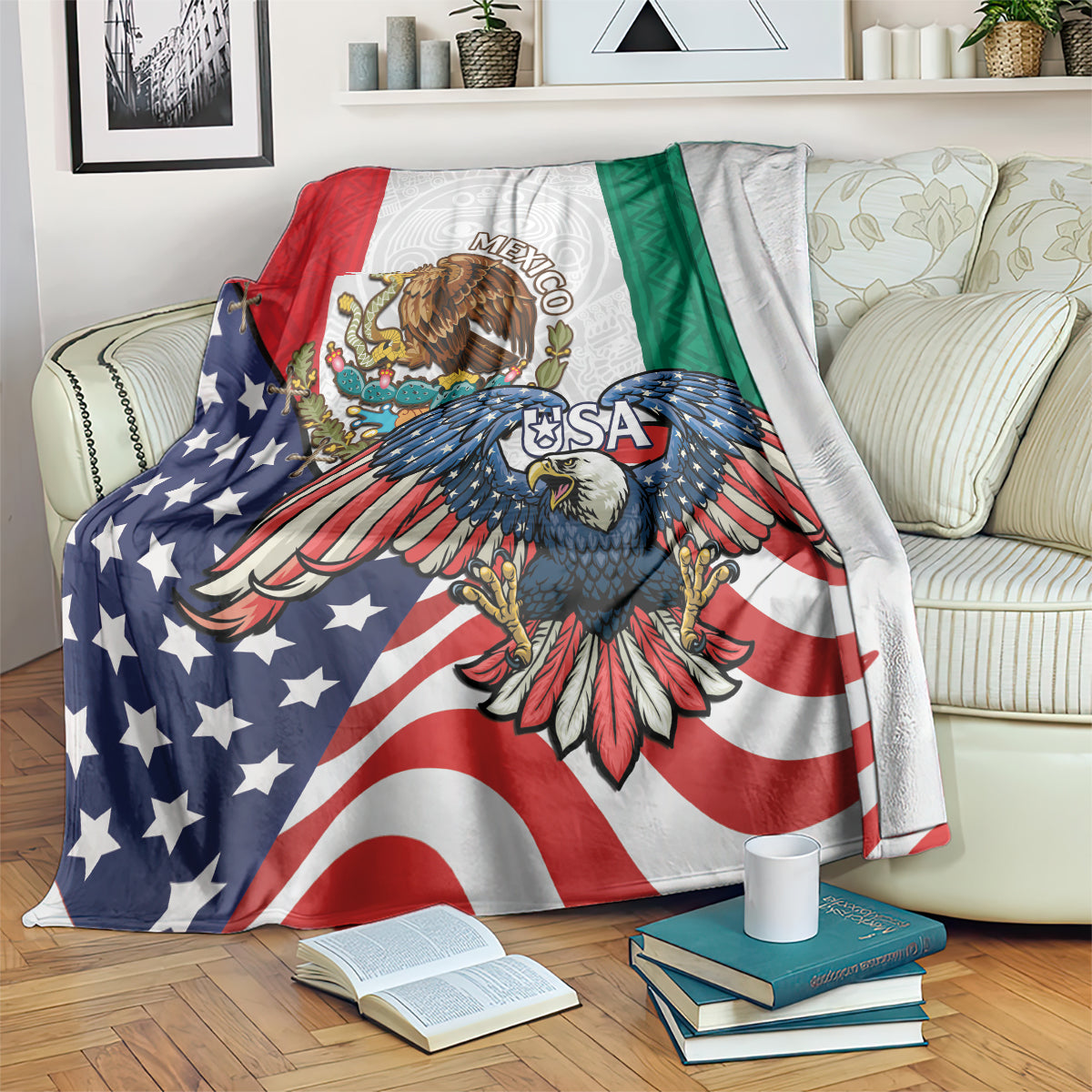 United States And Mexico Blanket USA Eagle With Mexican Aztec
