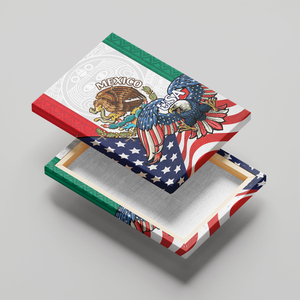 United States And Mexico Canvas Wall Art USA Eagle With Mexican Aztec - Wonder Print Shop