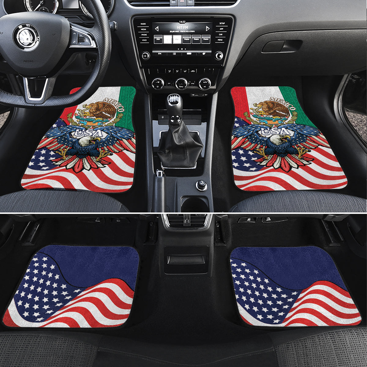 United States And Mexico Car Mats USA Eagle With Mexican Aztec - Wonder Print Shop