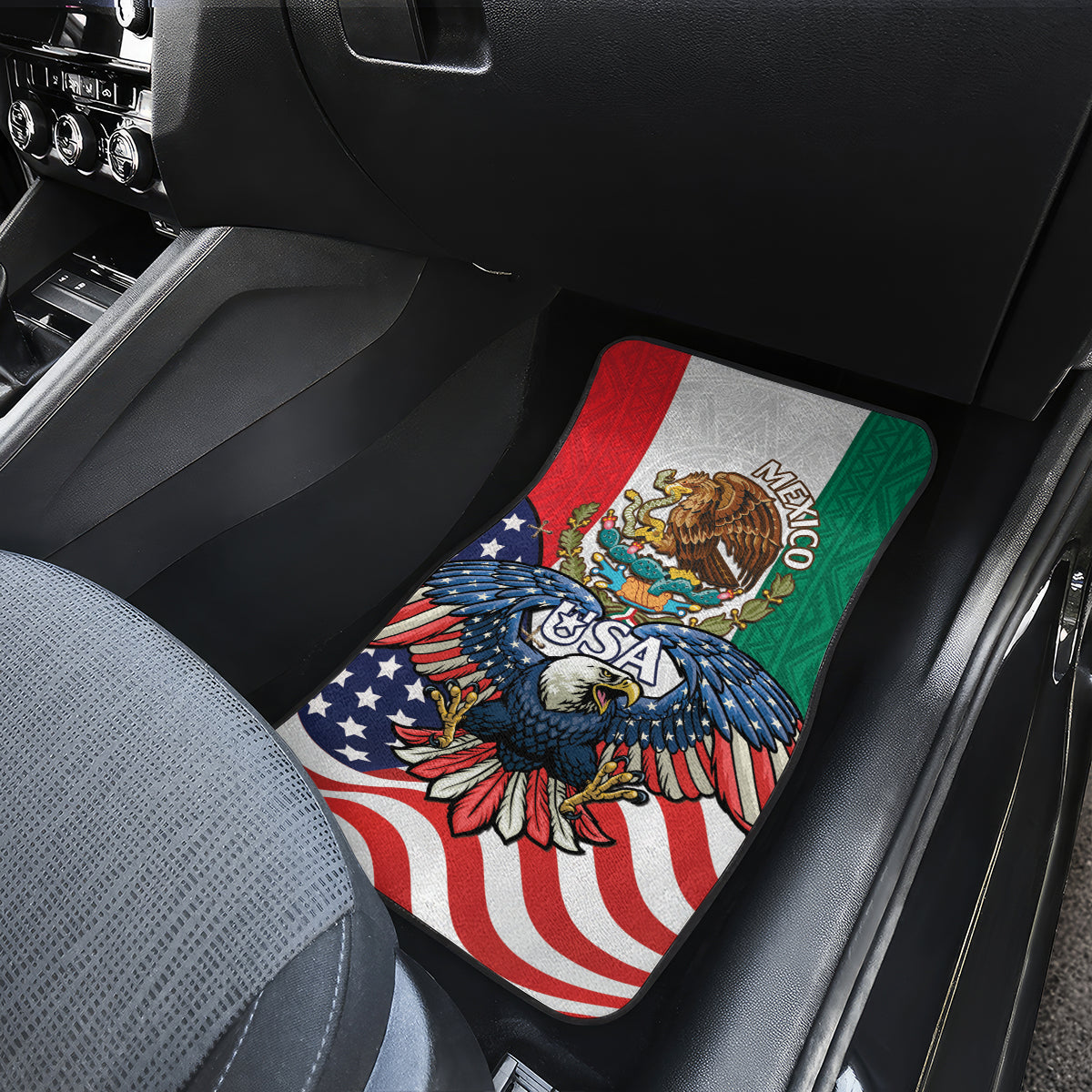United States And Mexico Car Mats USA Eagle With Mexican Aztec - Wonder Print Shop