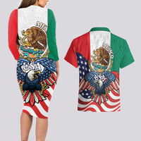 United States And Mexico Couples Matching Long Sleeve Bodycon Dress and Hawaiian Shirt USA Eagle With Mexican Aztec - Wonder Print Shop