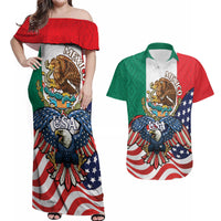United States And Mexico Couples Matching Off Shoulder Maxi Dress and Hawaiian Shirt USA Eagle With Mexican Aztec - Wonder Print Shop