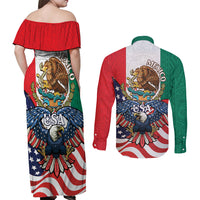United States And Mexico Couples Matching Off Shoulder Maxi Dress and Long Sleeve Button Shirt USA Eagle With Mexican Aztec - Wonder Print Shop