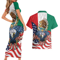 United States And Mexico Couples Matching Short Sleeve Bodycon Dress and Hawaiian Shirt USA Eagle With Mexican Aztec - Wonder Print Shop