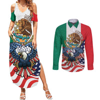 United States And Mexico Couples Matching Summer Maxi Dress and Long Sleeve Button Shirt USA Eagle With Mexican Aztec - Wonder Print Shop