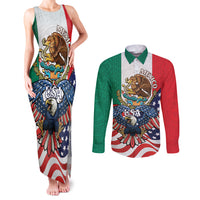 United States And Mexico Couples Matching Tank Maxi Dress and Long Sleeve Button Shirt USA Eagle With Mexican Aztec - Wonder Print Shop